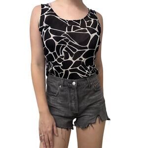 Alberto Makali Top Mesh Y2K Abstract Black White Sheer Casual Sleeveless Medium